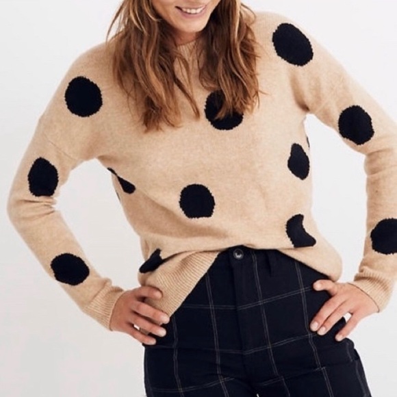 Madewell Sweaters - NEW Madewell Dot Graystone Pullover Sweater Soft Tan and Black Sz M